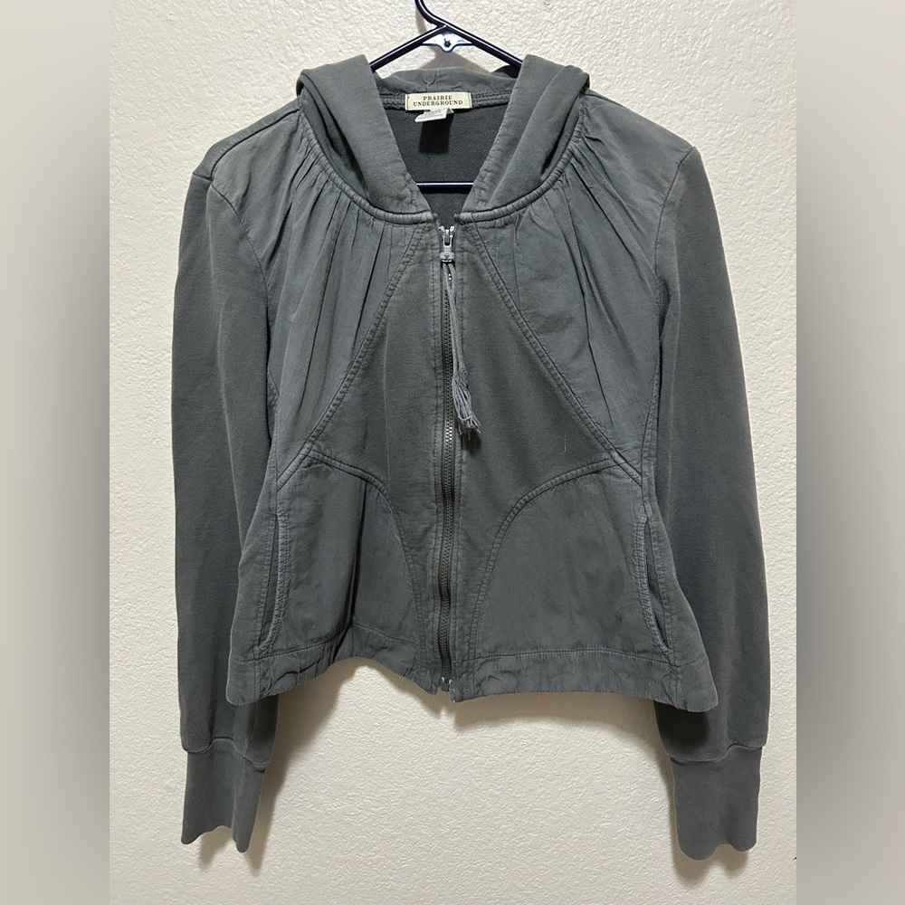 Prairie Underground Charcoal Hooded Zip Up Jacket Size Large Minimalist